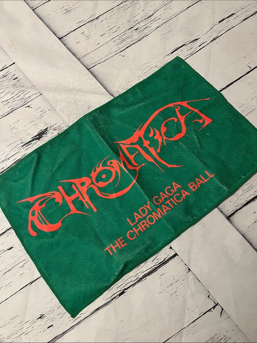 Lady Gaga Chromatica Ball Green Towel with Red Logo reversible
